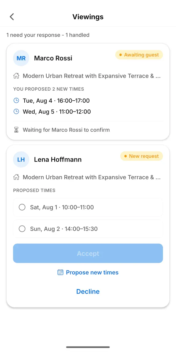 Viewing requests arriving in the Seeki.eu app